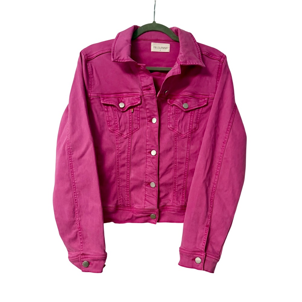 78&Sunny Pink Denim Trucker Jacket Womens Medium Fuchsia Button Up Casual
